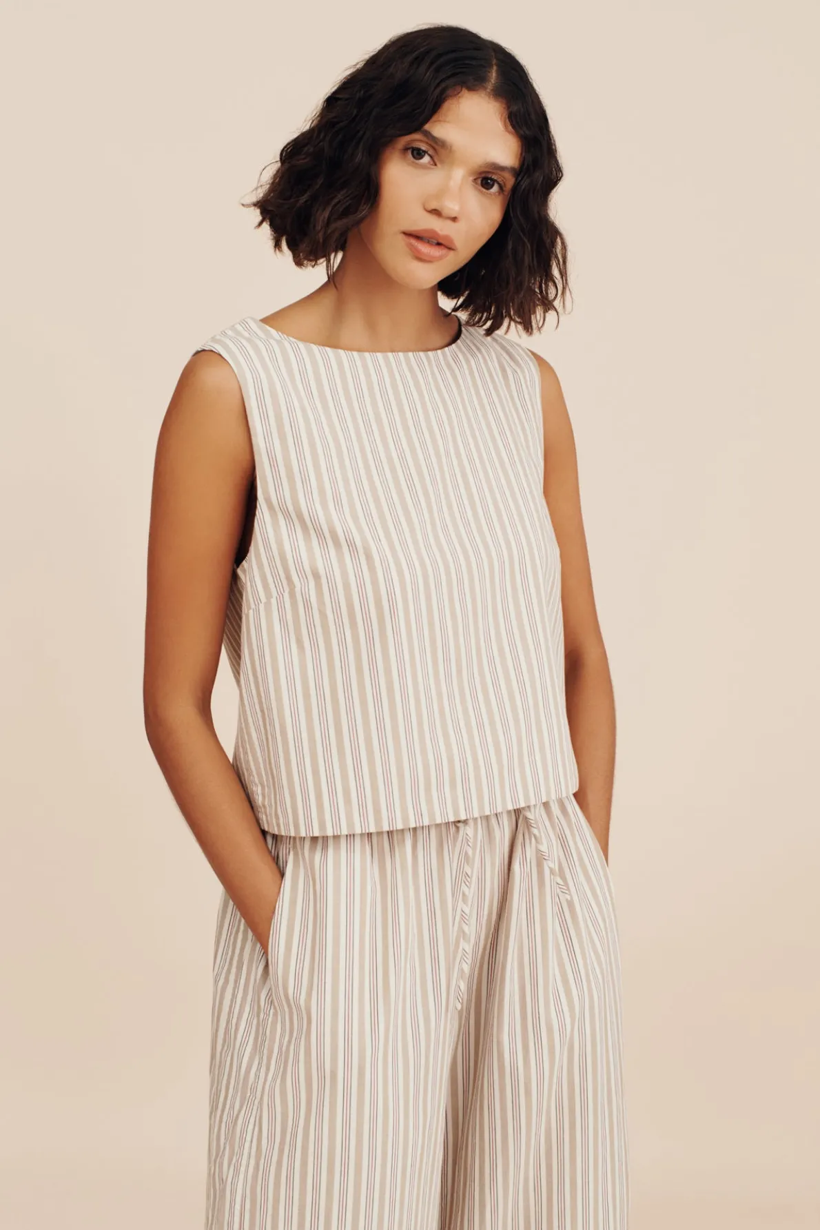 MABEL TOP - BEIGE STRIPE