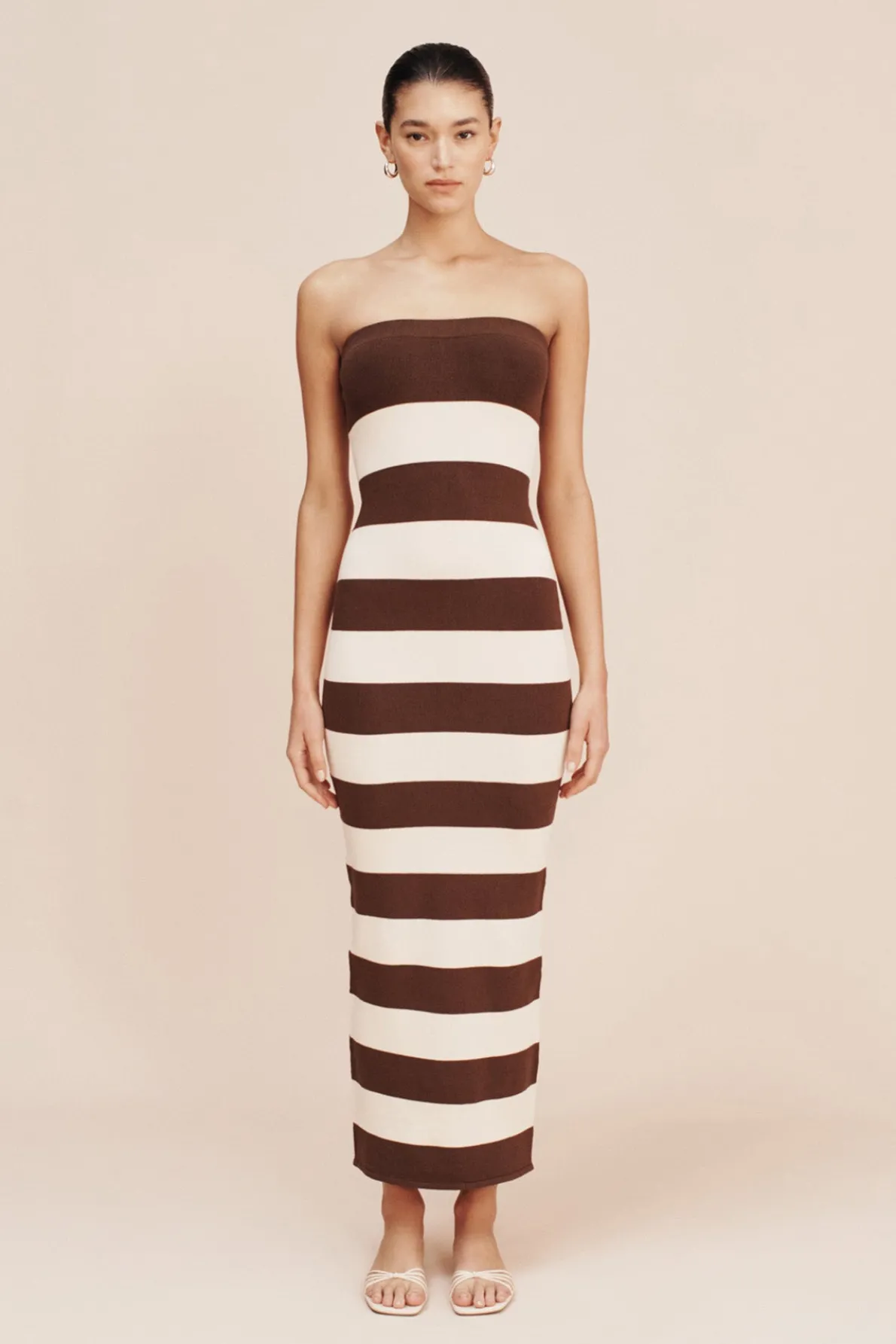 THEO STRAPLESS DRESS - CHOCOLATE STRIPE